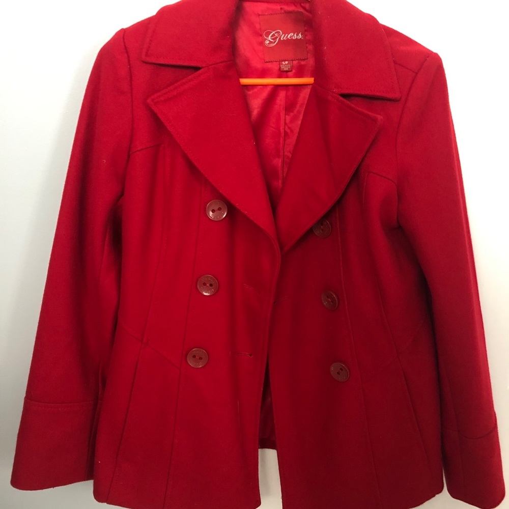 Bright Red Guess Peacoat